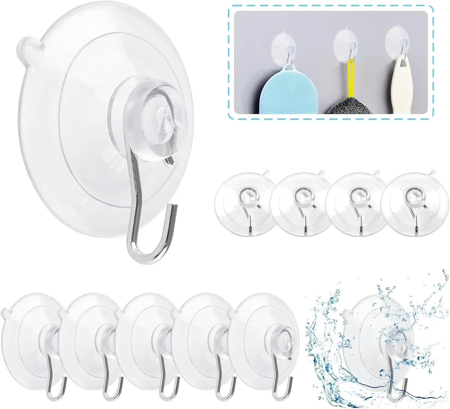 12Pcs Suction Cup Hooks, 1.77" Clear Heavy Duty Hooks for Bathroom Kitchen Window, Hold 4.4lbs Each