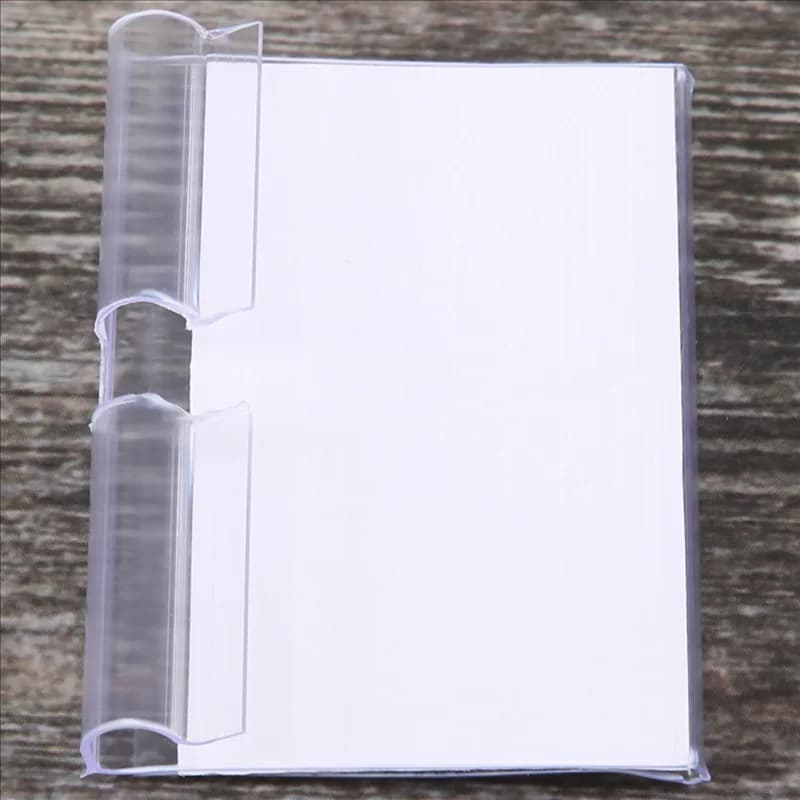 AB33-50 pezzi porta etichette in plastica trasparente cartellino del prezzo, porta etichette rimovibile con clip per etichette per contenitori di stoccaggio etichette per cestini