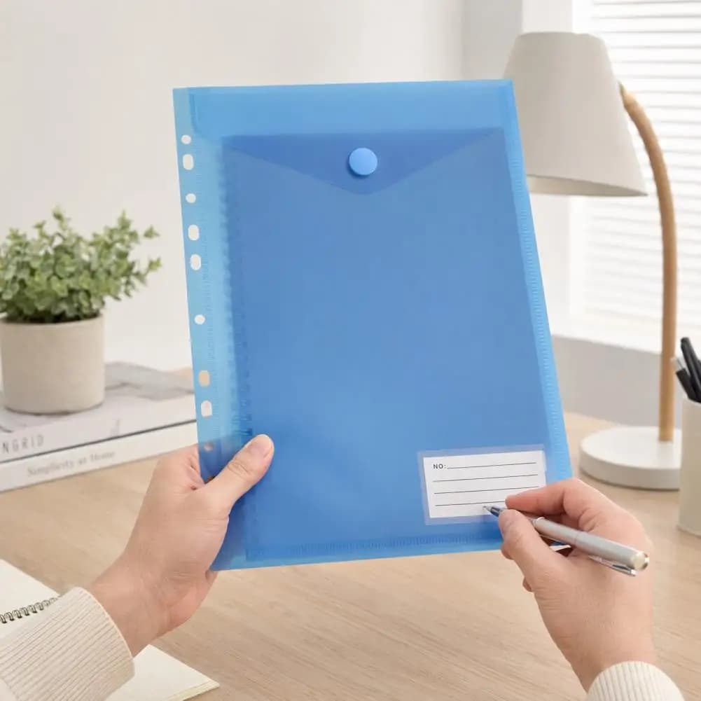 Subject Sorting Folders Poly Envelope Binders with Hook Loop Closure Plastic Document File Folders with Label Pocket for A4