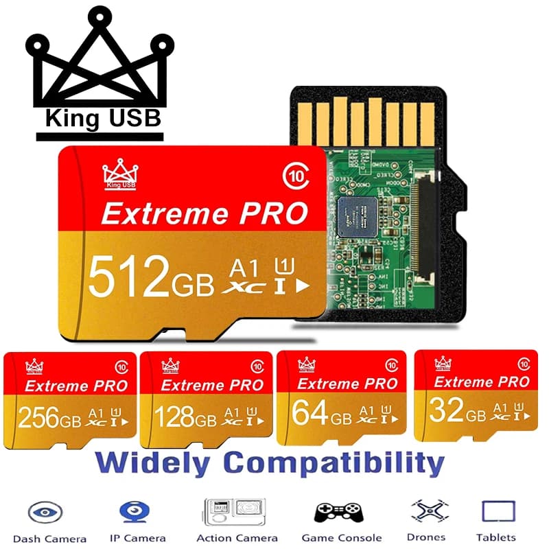 Compact Memory Card 512GB Micro TF SD Card 256GB SD Cards 128GB TF Cards 32GB A2 V60 X-Ray Proof for Smart TV/GPS/Drone