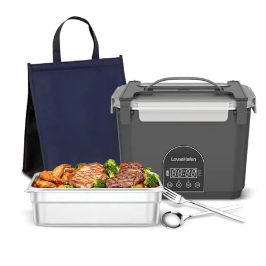 Cordless Electric Lunch Box for Work and Travel, Stainless Steel, Black, Upgraded 2026 Model with Memory Function, Automatic He