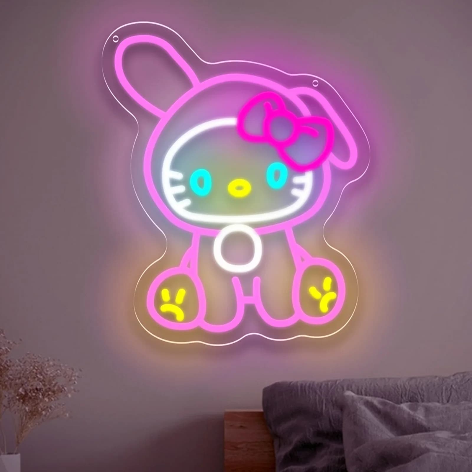 Insegna al Neon Hello Kitty Melody, Regalo di Compleanno per Lei, Luce LED al Neon Dimmerabile per Camera da Letto, Matrimonio, Festa, Stanza dei Bambini, Sala Giochi, Decorazione