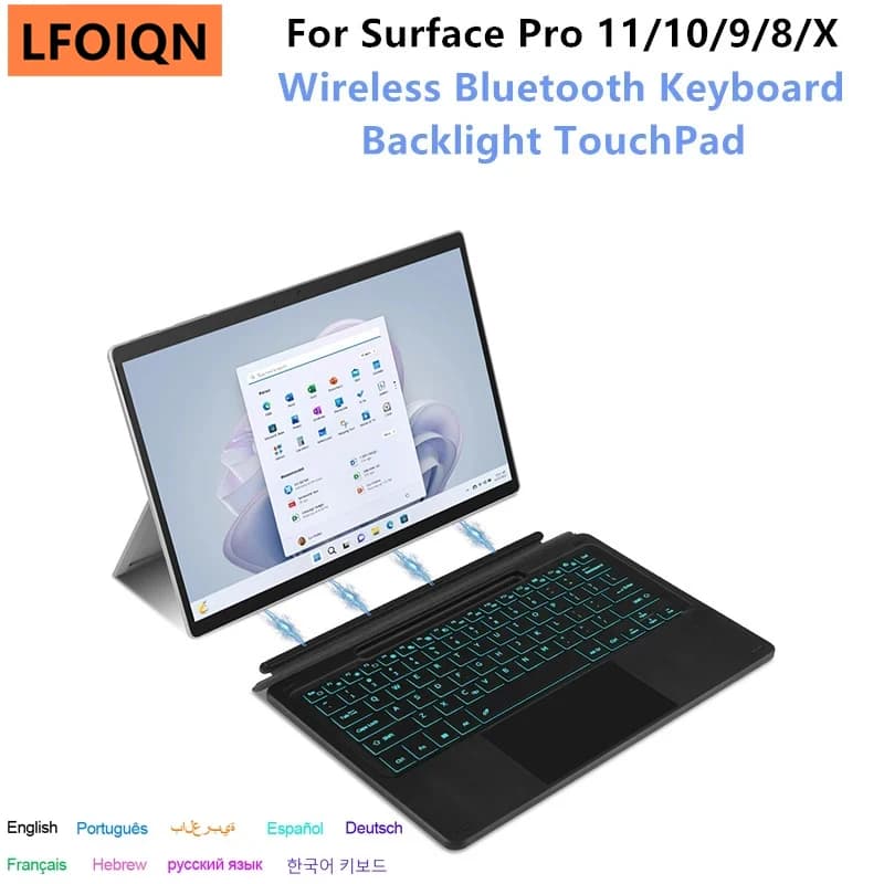 Tastiera retroilluminata per Microsoft Surface Pro 11 10 9 8 X Tablet Tastiera Bluetooth TouchPad per Surface Pro 11 Pro11/10/9/8/X
