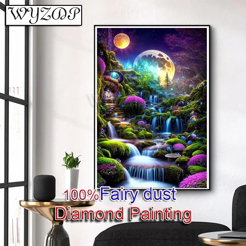 Landscape 100% Fairy Dust Diamond Painting Kit Full Diamond Embroidery Kits Cross Stitch AB Diamond Art Crystal Home Decoration