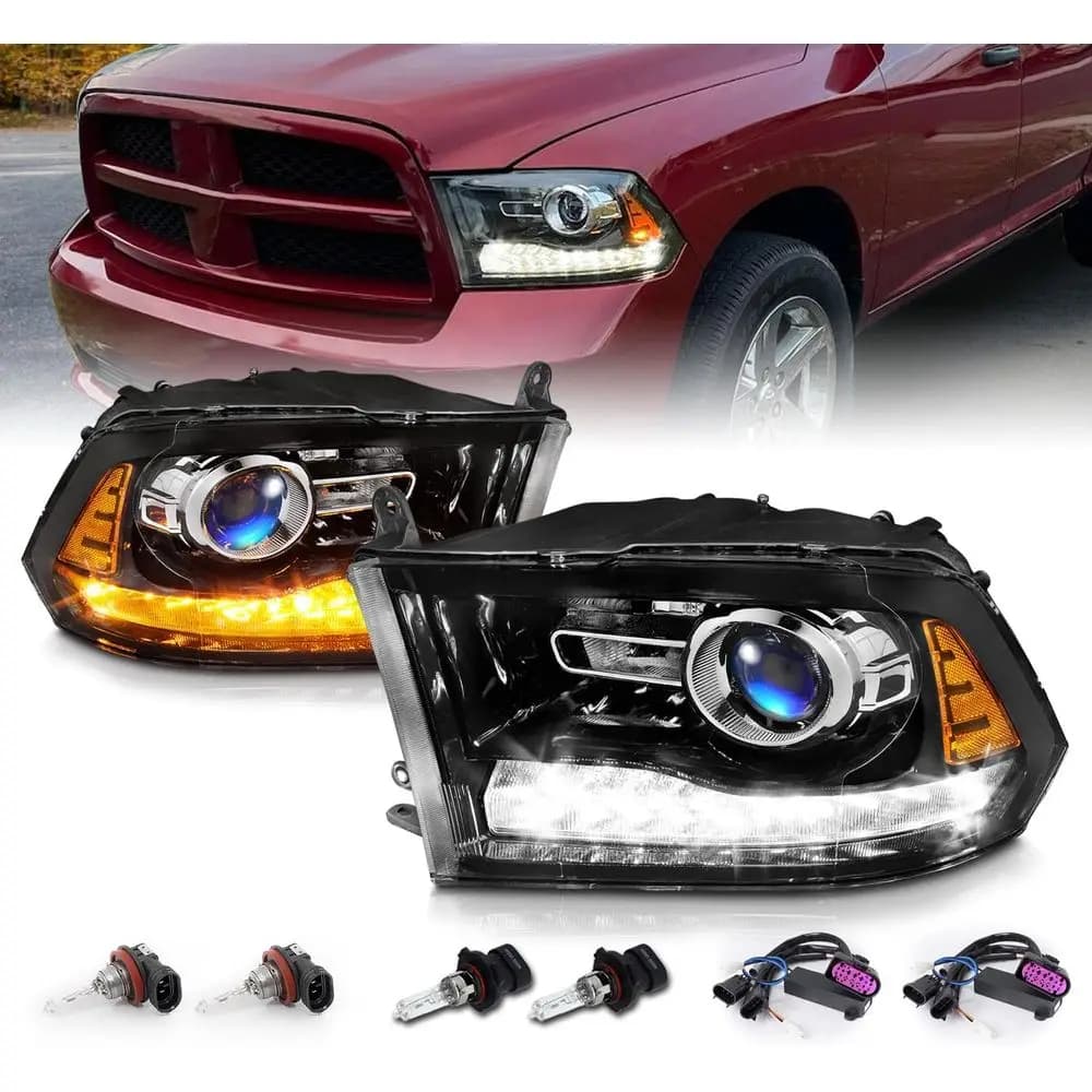 Set di fari anteriori a LED Switchback neri lucidi di ricambio per Dodge Ram 1500 2500 3500, modelli 2009-2018 (entrambi i modelli)