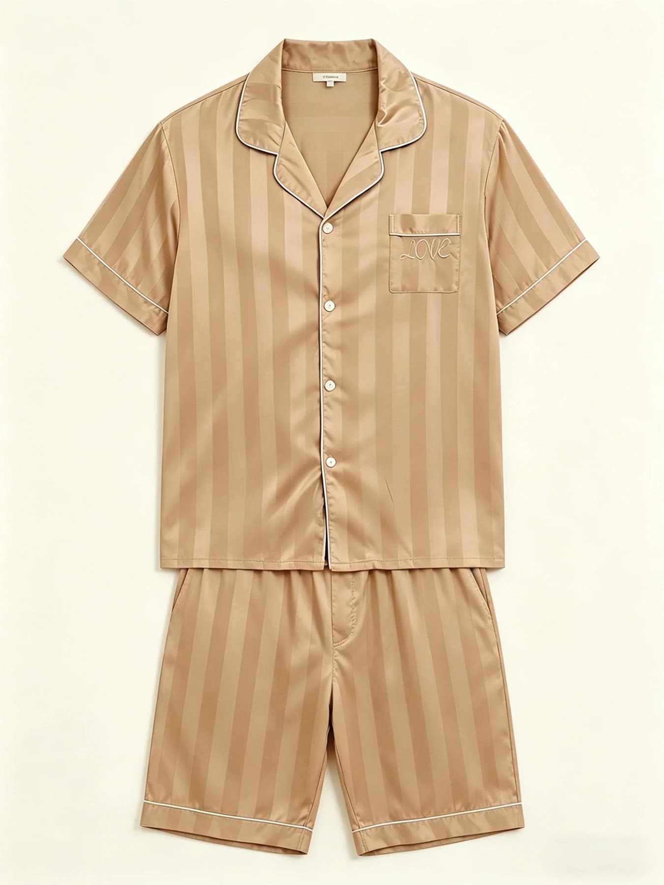 Set Pigiama da Uomo in Raso Jacquard 2 Pezzi: Camicia a Maniche Corte + Pantaloncini con Elastico in Vita, Lussuoso Abbigliamento da Casa, Morbido Completo da Notte
