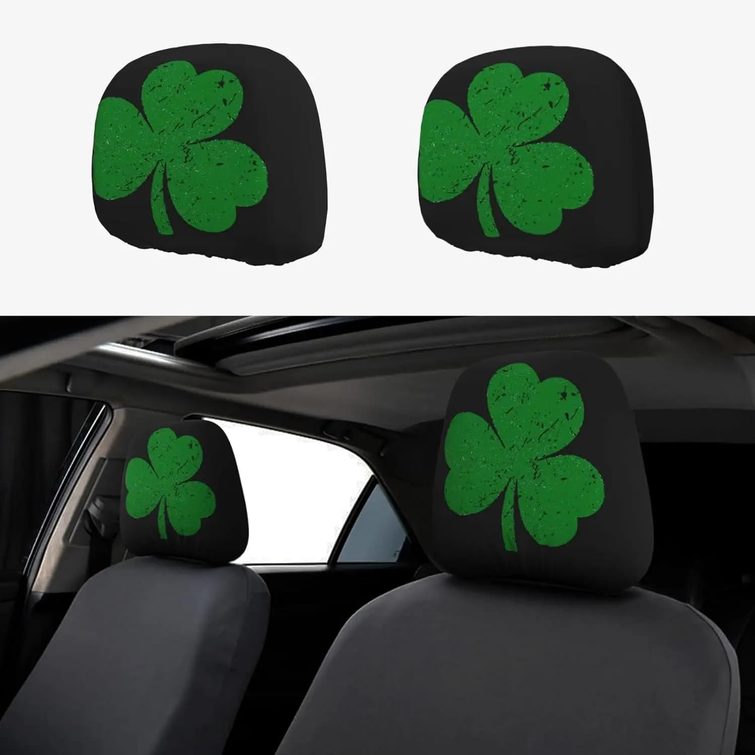 Vintage Green Wall Cover with Trifoglio for San Patrizio, Auto Poggiatesta Protection, Interior Car Accessories
