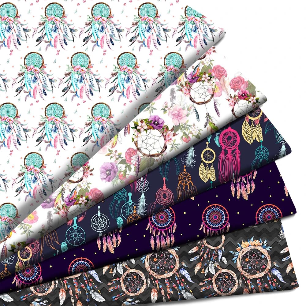 Dreamcatcher Flowers Leaf Printed Polyester Pure Cotton Material By the Meter Patchwork Tissue Sewing Quilting Fabric Needlework
