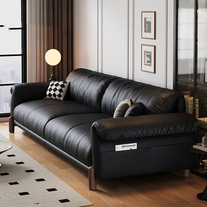 Divani Reclinabili da Soggiorno con Gambe in Legno, Divani di Lusso in Pelle Stile Europeo, Mobili Minimalisti Mid-Century