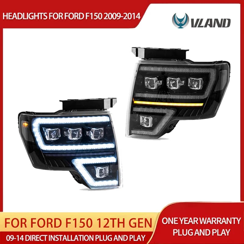 09-14 F150 12a generazione Vland Proiettore a matrice LED Fari Alloggiamento nero DRL Indicatori di direzione sequenziali Aggiornamento lampada frontale