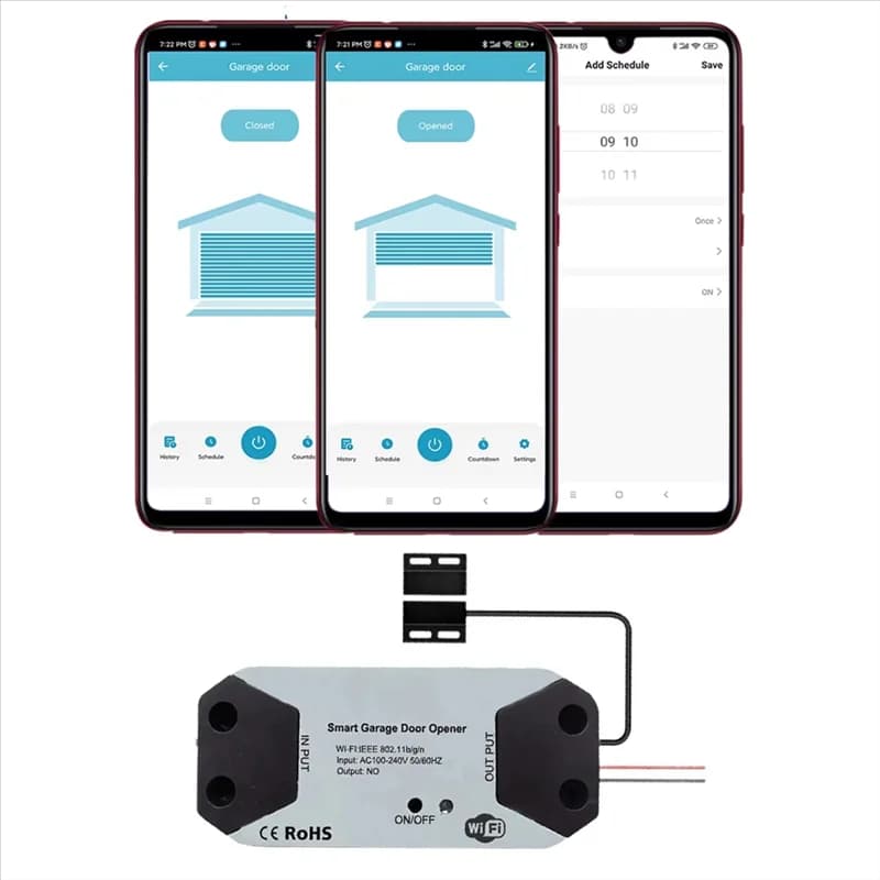 Smart controller for garage door opening compatible with Alexa, Google Home, Smartlife and Tuya, voice control and SPINA UK app