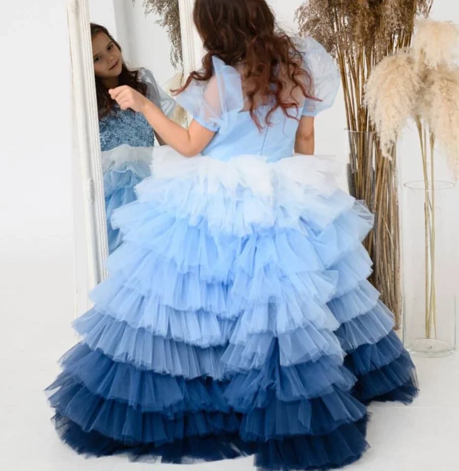 Abito da ragazza di fiore blu Abito da ballo Ombre Abiti da sposa da damigella d'onore junior per ragazze Abiti da laurea Abiti da ballo di fine anno