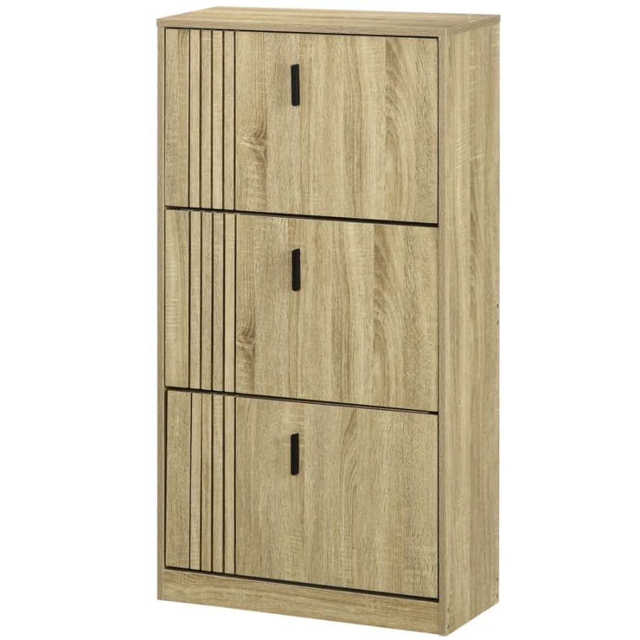 Organizer per armadio portascarpe per 18 paia di scarpe con 3 cassetti ribaltabili e ripiani regolabili in rovere