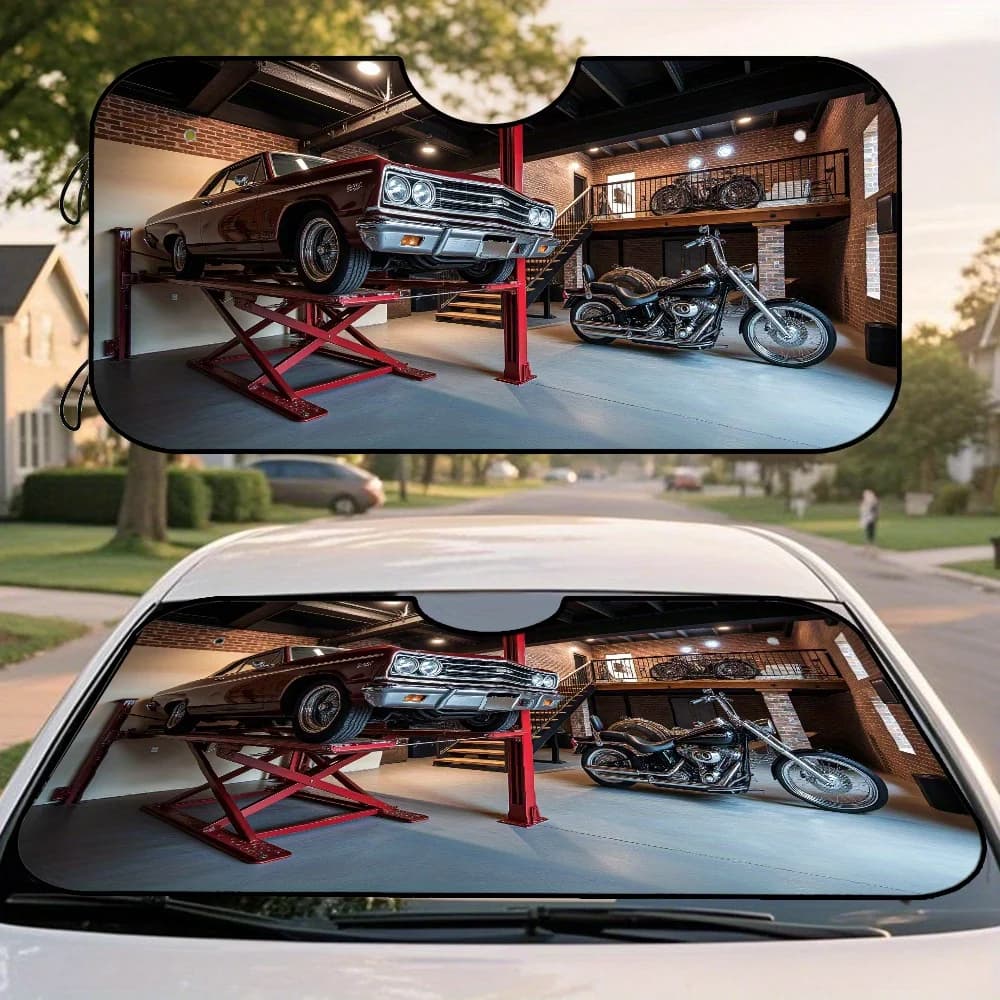 1 pezzo, parasole per parabrezza anteriore automatico in stile interno per garage per auto d'epoca, accessorio interno con stampa alla moda, mantiene il tuo V