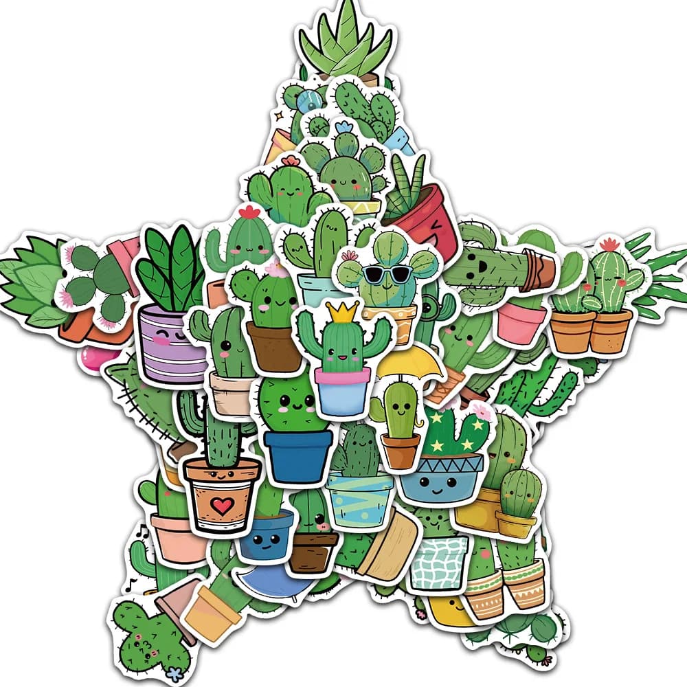 50 PZ Cartoon Cactus Verde Graffiti Adesivi Telefono/Vasi di Fiori/Tazze d'Acqua/Laptop/Sedia/Tabletop/Parole Adesivi Personalizzati