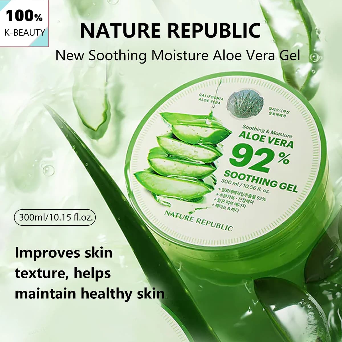 Nature Republic Nuovo Gel Lenitivo e Idratante all'Aloe Vera, Idratazione Base, Lenitivo per la Pelle, Idratazione Profonda, K-Beauty, Cosmetico Coreano