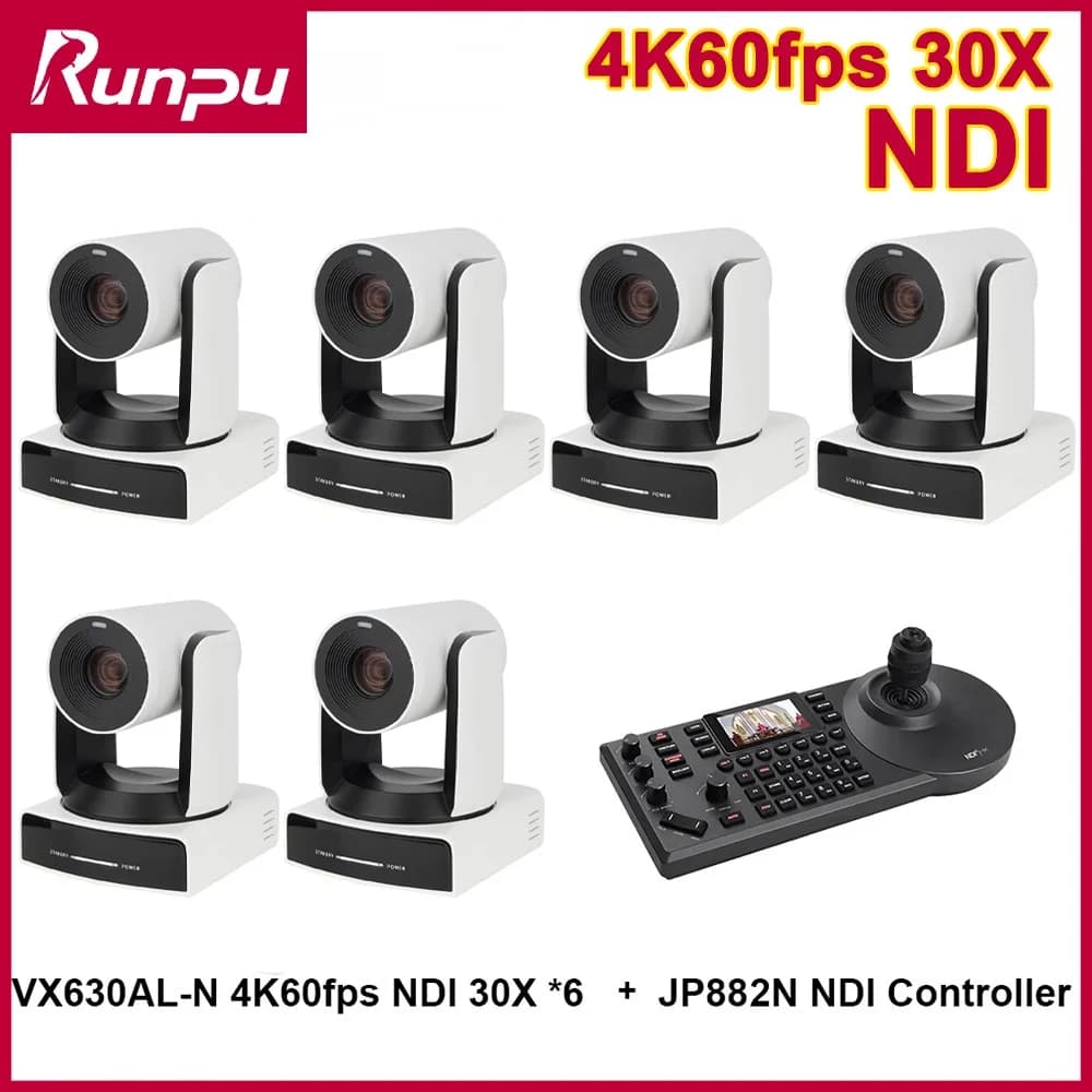 1-6 Telecamere NDI 4K 60FPS con Zoom 30X, Tracciamento Automatico AI, PTZ con PoE HDMI SDI USB + 1 Controller NDI PTZ per Streaming Live