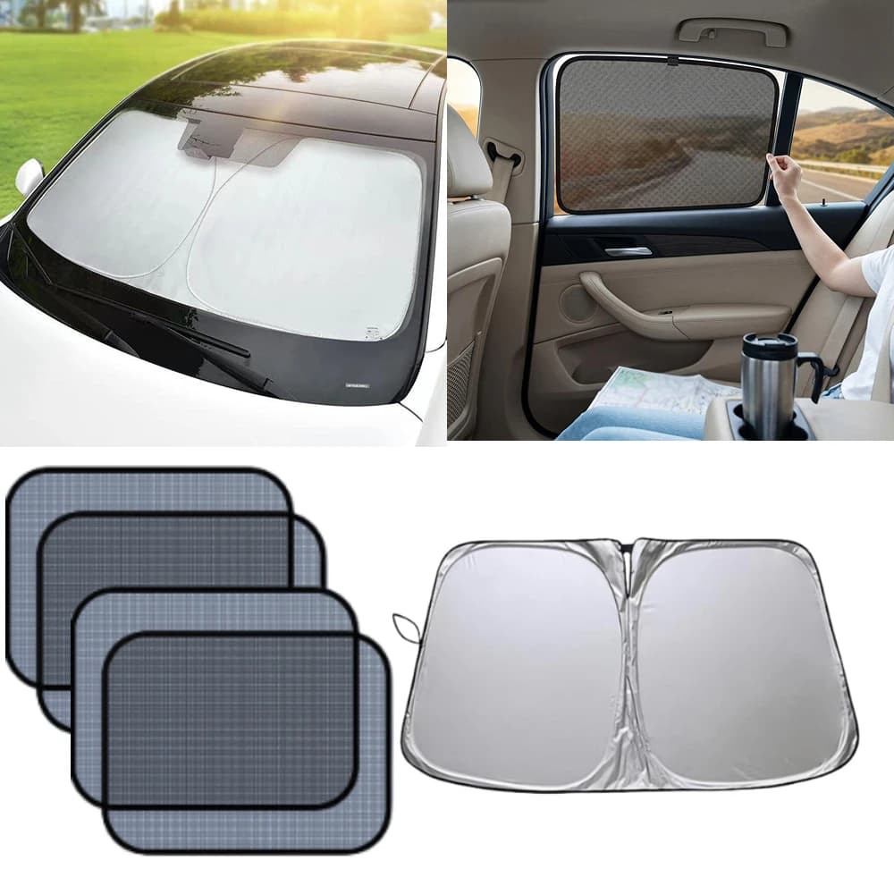 Car Sunshade 1PC Front Windshield + 4PCS Side Window Curtains UV Protection Heat Insulation Privacy Shield Auto Accessories