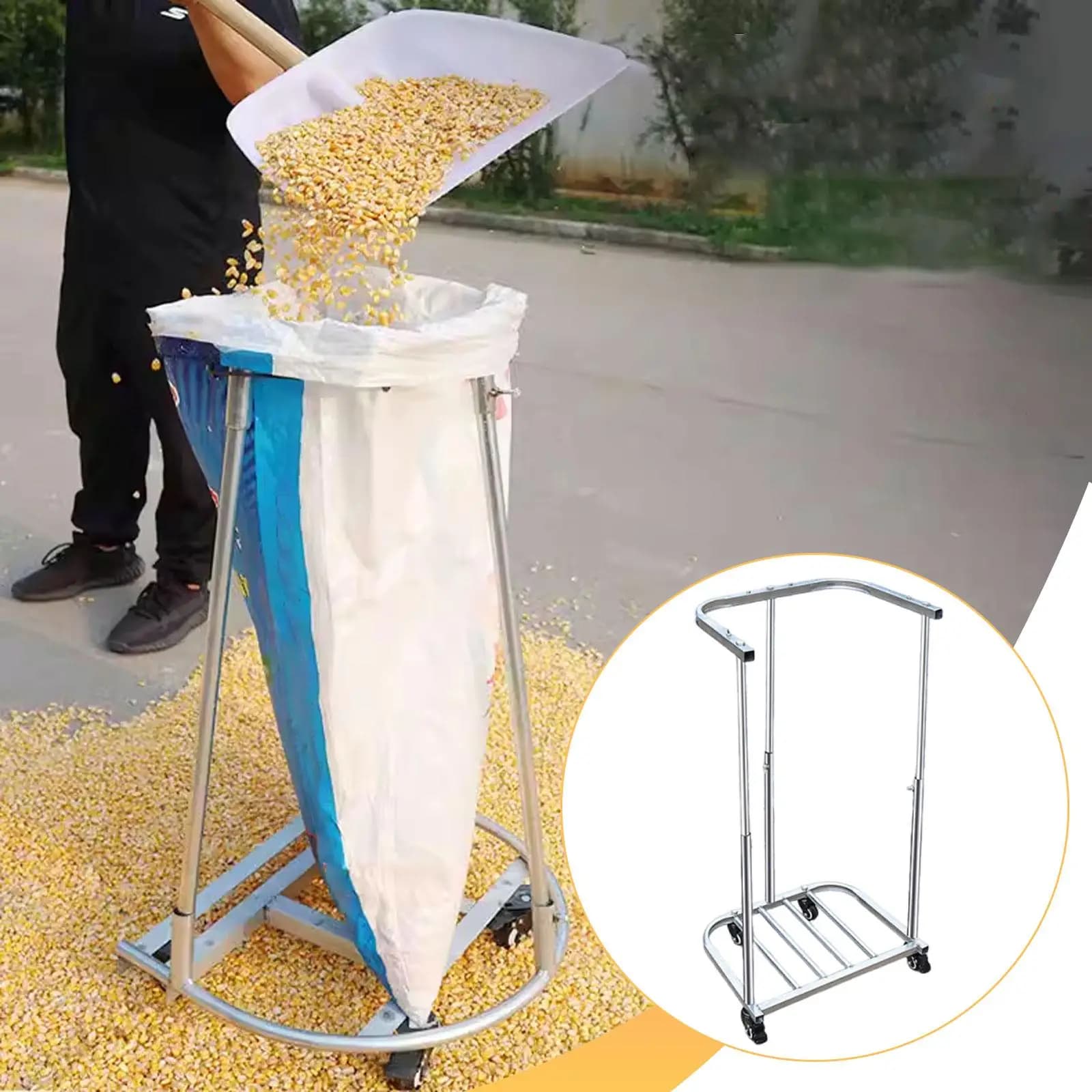 Upright Trash Bag Holder Stand Adjustable Steel Garden Leaf Bag Rack for Outdoor Camping Party Laundry