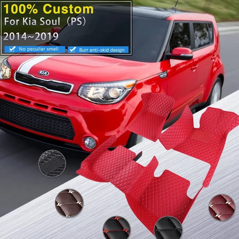 Tappetini per auto 3D per Kia Soul PS 2014 ~ 2019 Tappeto Tappetino in pelle di lusso Tappeti impermeabili Anti sporco Pad Parti interne Accessori per auto