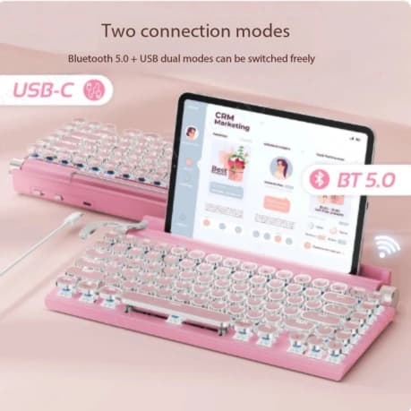Tastiera Meccanica Wireless Bluetooth Dual Mode Stile Steampunk per Computer e Tablet