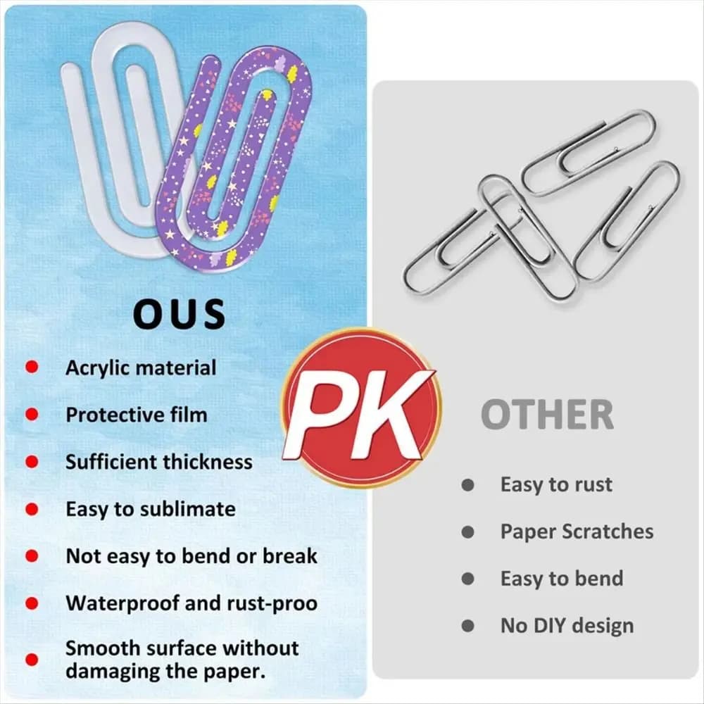 10Pcs Acrylic DIY Bookmarks Sublimation Blanks Ornaments Acrylic Paper Clips Transparent Clear Unfinished Bookmarkers