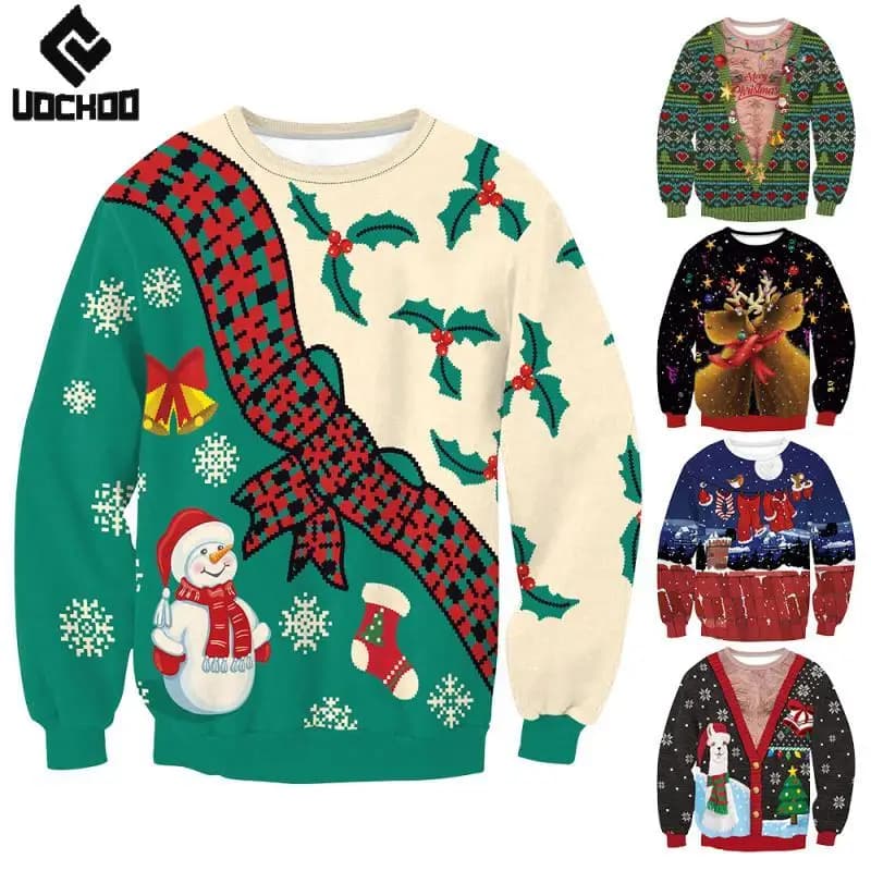 Snowman Cosplay Ugly Christmas Sweatshirt Reindeer Graphic Costumes Holiday Pullover Autumn Winter Loose Hoodies Couple Clothes