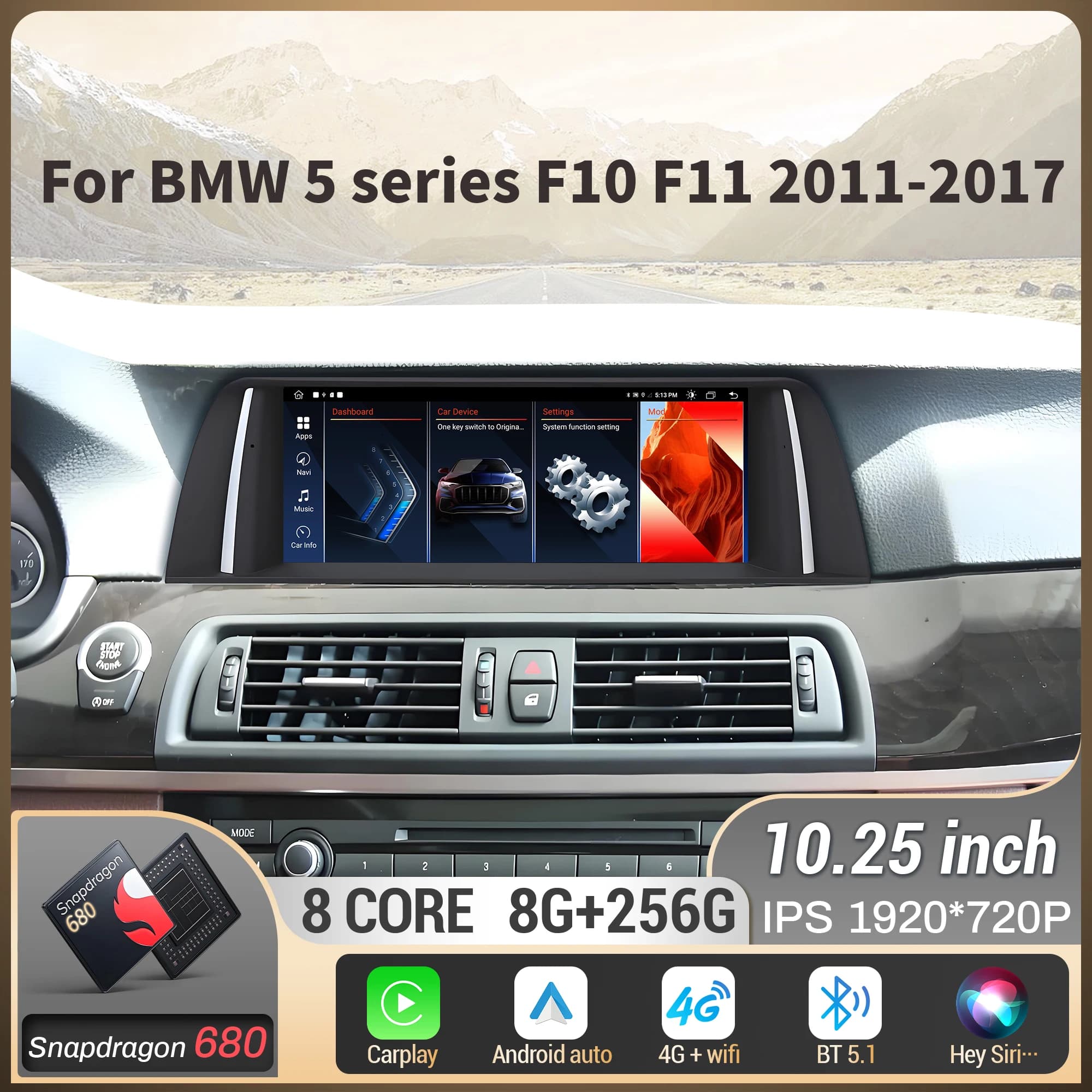 10.25 inch For BMW 5 series F10 F11 2011 2012-2016 2017 Car Radio Wireless Bluetooth Carplay Snapdragon 680 Head Unit Screen