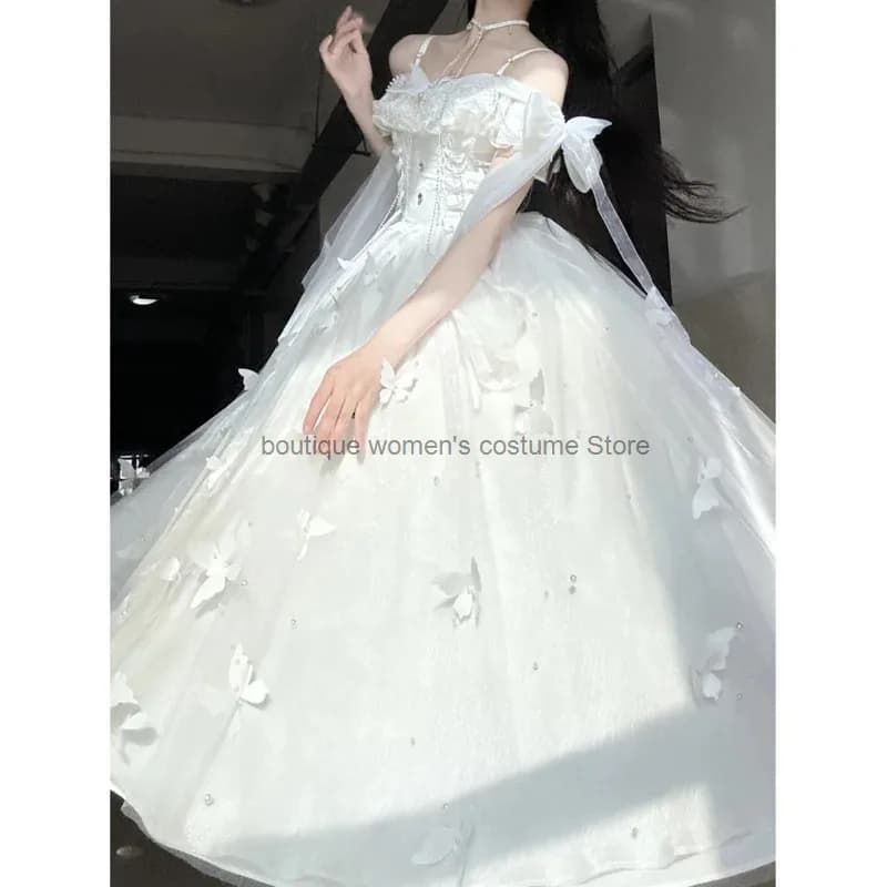 Cos Summer Wind Chime Princess Dress Spring/Summer White Moonlight Staircase Butterfly Theme Fairy Cosplay Spirit Fairy Dress