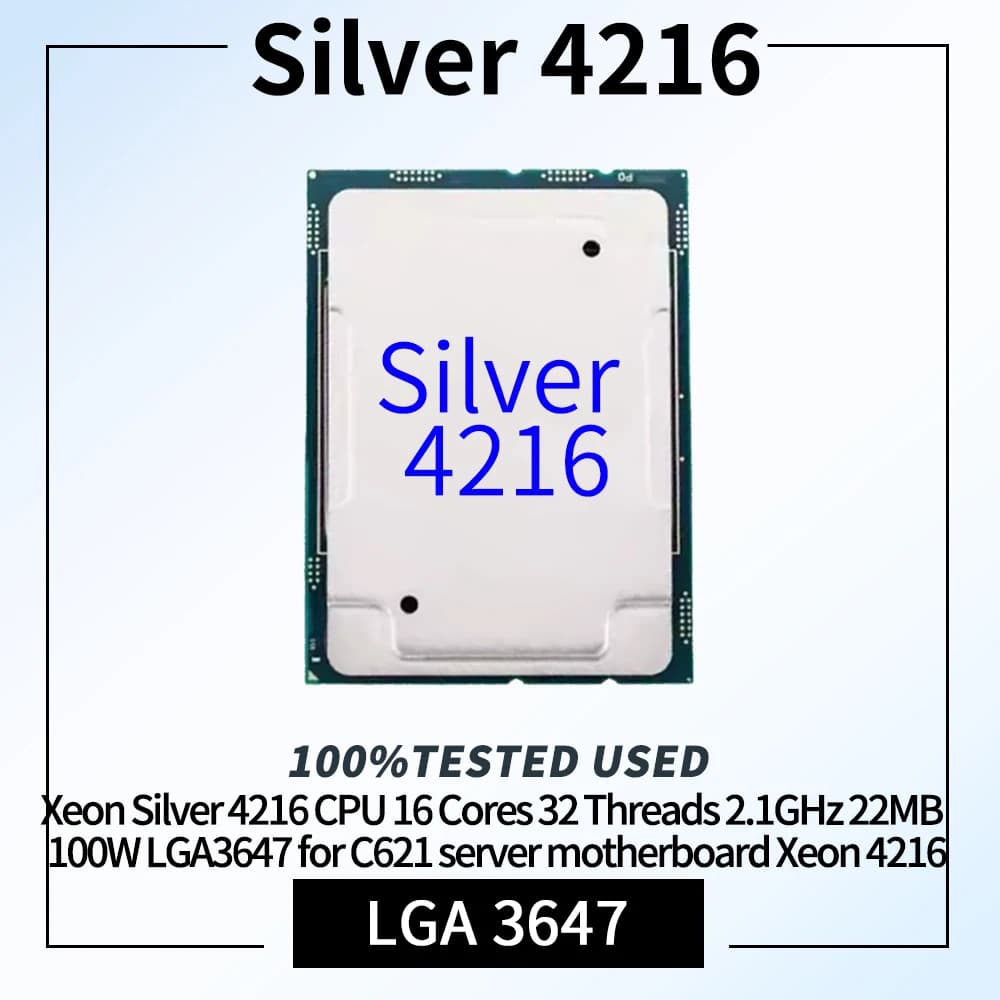 100% Tested Xeon Silver 4216 CPU 16 Cores 32 Threads 2.1GHz 22MB 100W LGA3647 for C621 server motherboard Xeon 4216