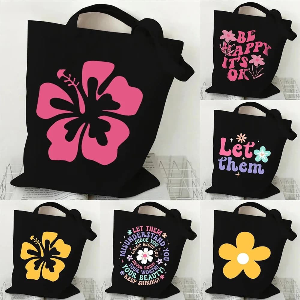 Borsa tote in tela con motivo floreale Citazione ispiratrice Stampa Borsa per la spesa riutilizzabile Borsa ecologica Borsa a tracolla da donna per studenti