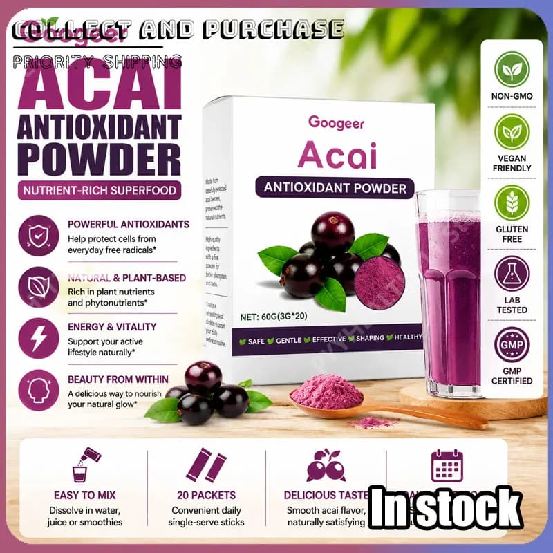 Googeer Polvere Antiossidante con Peptidi di Collagene e Acai, Acido Citrico, Gusto Naturale alla Frutta per Supporto Nutrizionale e di Bellezza Quotidiano