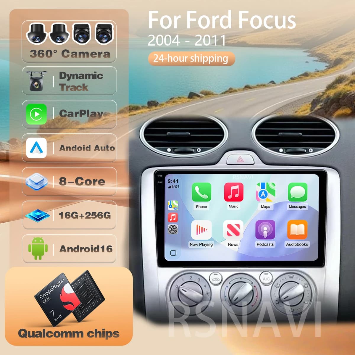 For Ford Focus 2004 - 2011 Car Radio Carplay Auto Snapdragon Wireless Navigation steering wheel app control WIFI+4G Android 16