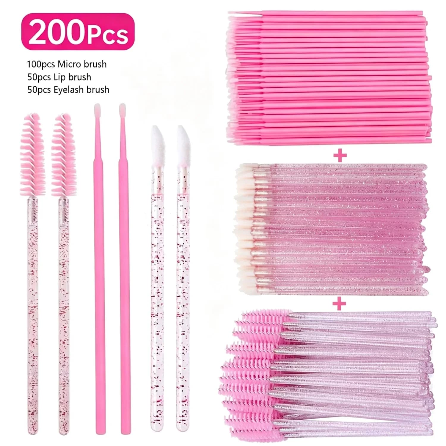 Set di strumenti per il trucco usa e getta da 200/400 pezzi (Pennelli per labbra + Pennelli per ciglia + Micro tamponi) – Per l'applicazione di rossetto/ombretto, ciglia