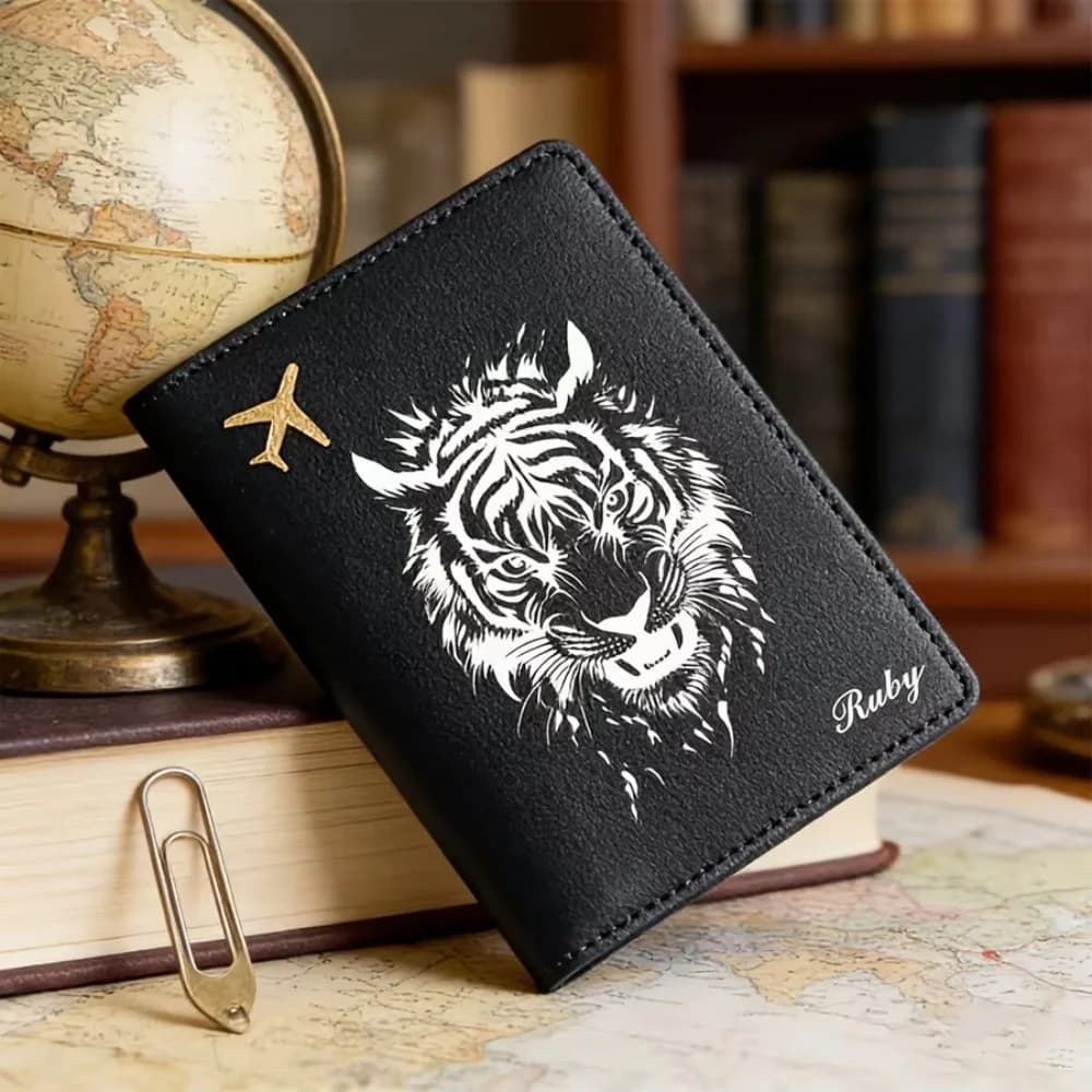 Tiger Pattern Custom Passport Holder Personalized Name Initials Lightweight Travel Case Wedding Bridesmaid Birthday Gift