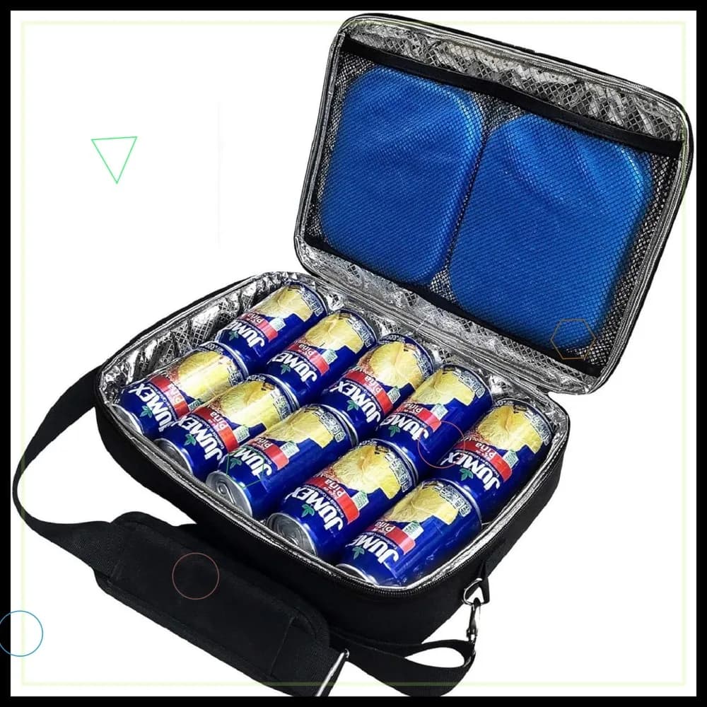 Borsa Termica Ultra Sottile e Isolata per Pranzo, Contiene 10 Lattine, 2 Pacchi Ghiaccio Riutilizzabili Inclusi, Piccola Borsa da Golf per Birra (Nera)