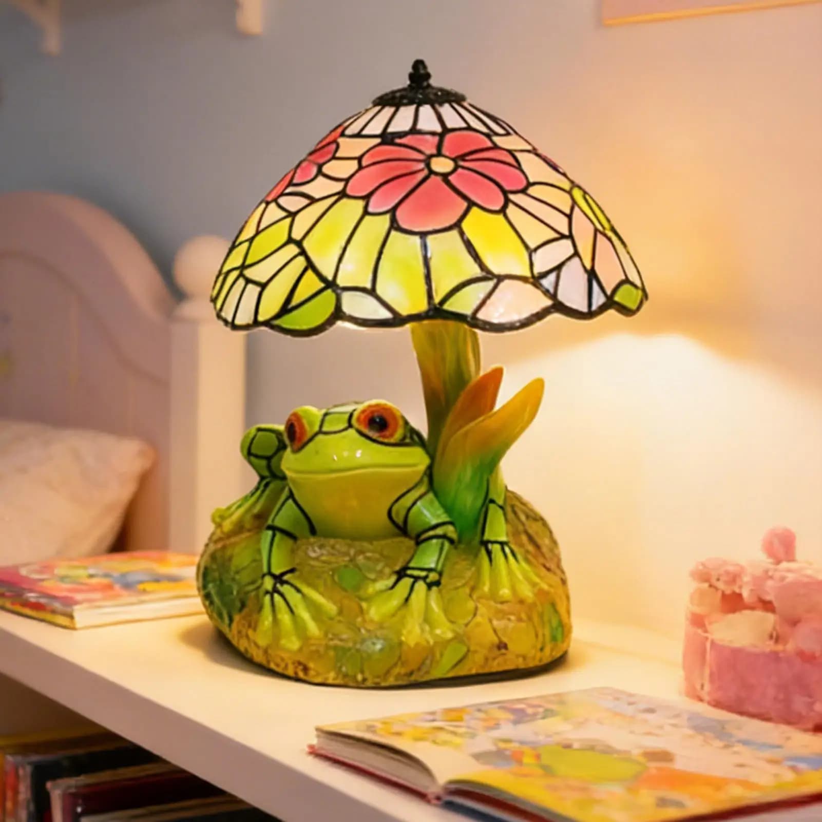 Lampada da tavolo a forma di rana in vetro colorato Lampada da lettura a LED accanto alla lampada per comodino Cucina Sala da pranzo Scrivania da ufficio Bancone Asilo nido Casa