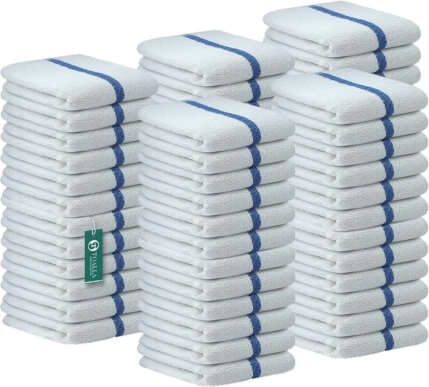 Panni da Bar Blu a Righe 10 libbre 16x19 Confezione da 60 100% Cotone Doppia Cucitura Pronti all'Uso Asciugamani da Cucina Super Assorbenti