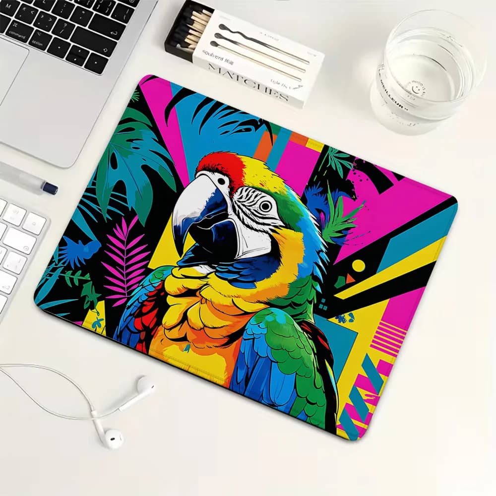 Pappagalli colorati, fiori tropicali, piccolo tappetino per mouse, tappetino per mouse da gioco in gomma, tappetino per tastiera meccanica, accessori per giochi per PC, tappetino da scrivania