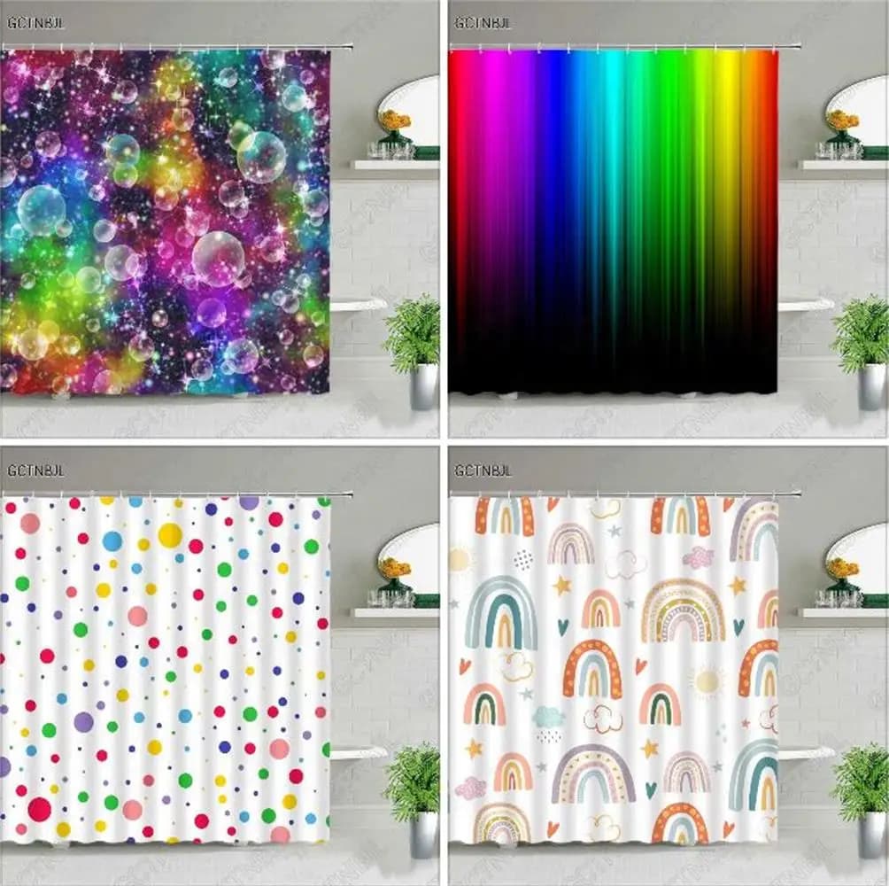 Tende da doccia a righe color arcobaleno Tende da bagno con motivo geometrico ad acquerello Tessuto in poliestere impermeabile Decorazioni per il bagno