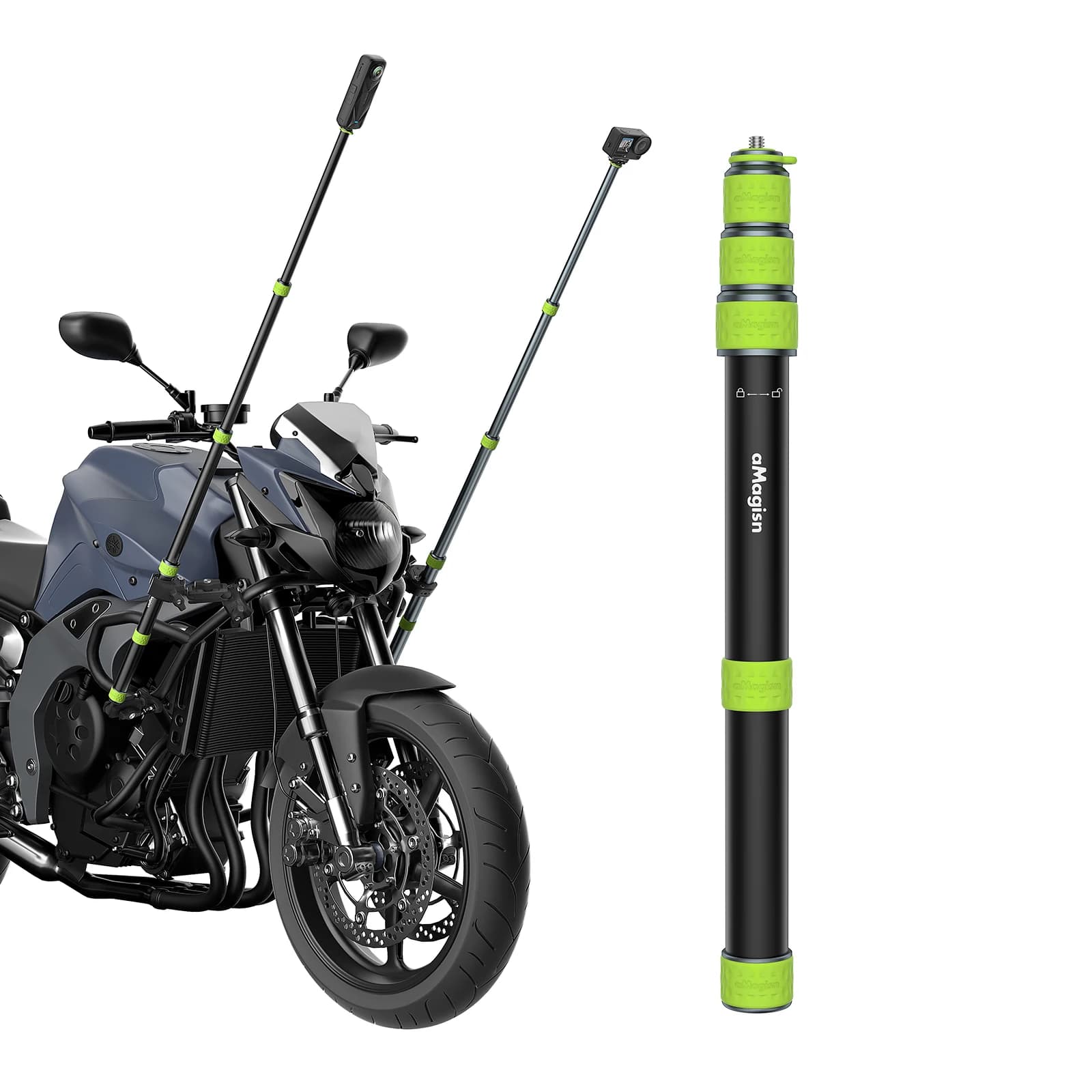 Professional Selfie Auction for Moto 34-110cm, Universal Metal Pole with 1/4 Thread, Convertible Trekking Auction Compatible with GoPro / DJI / Insta3