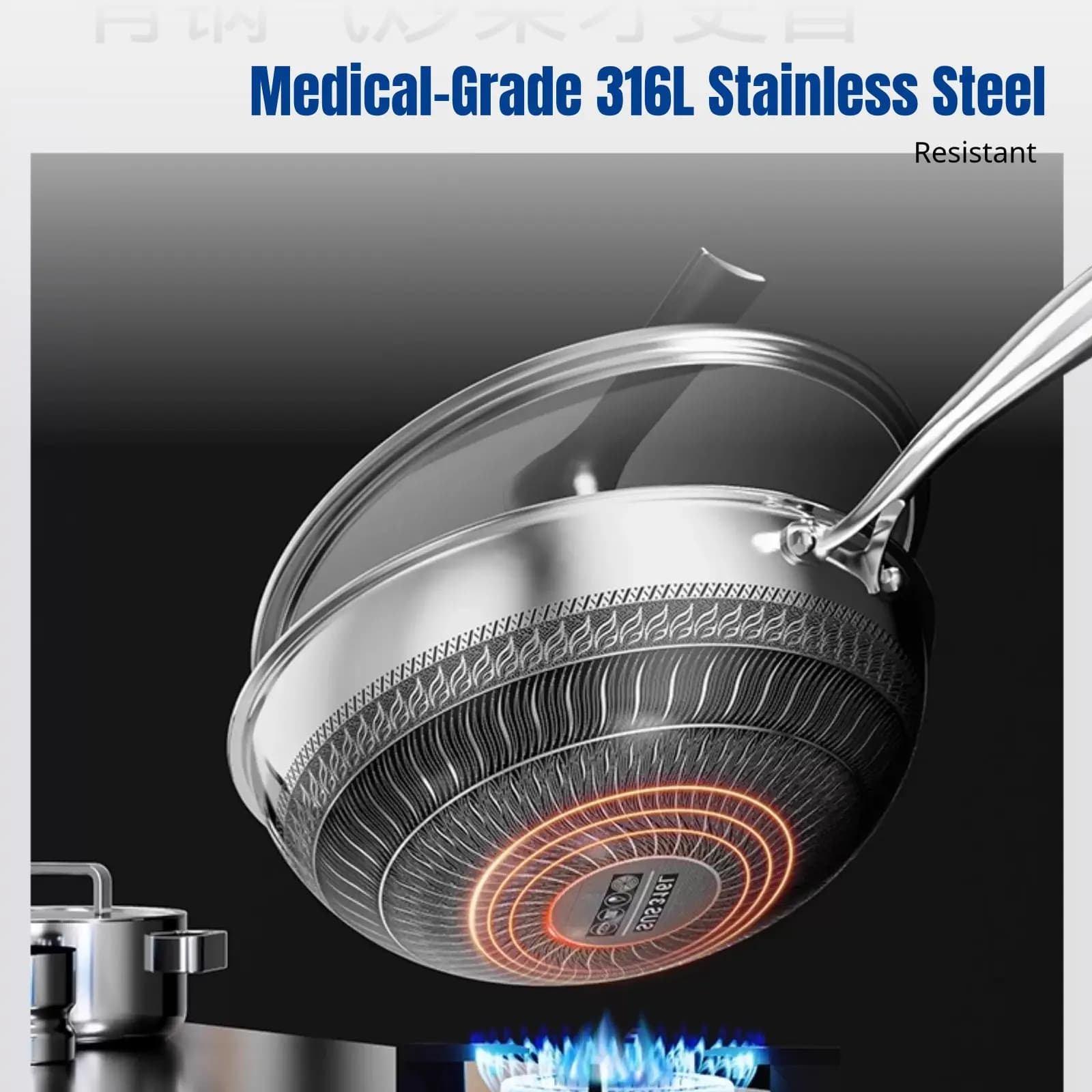 Stainless Steel Plate 316, Round Concave Fund, Induction and Gas Plans Suitable, Home Kitchen Pot