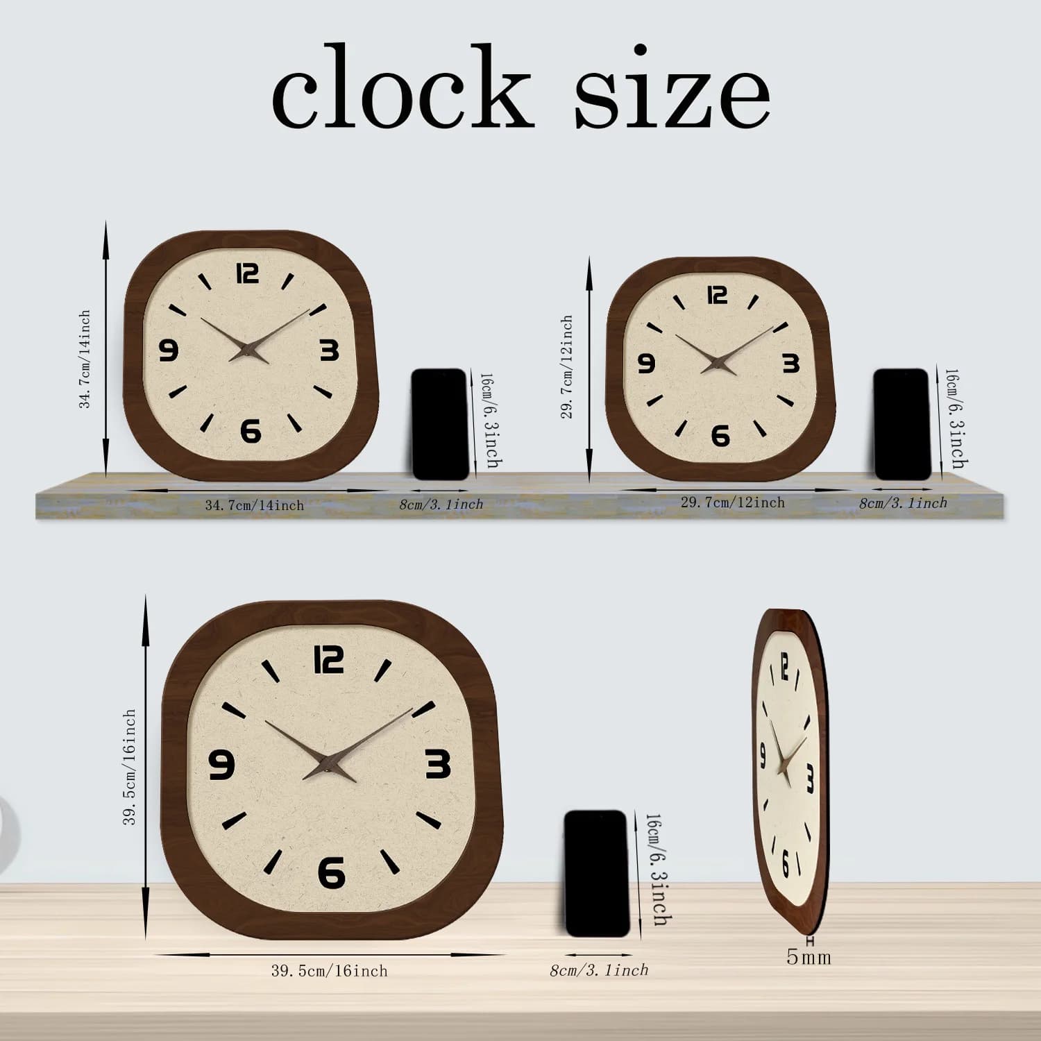 French-Style Retro Cream Crystal Porcelain Square-Shaped Simple Pattern Wooden Wall Clock for Living Room, Bedroom, Kitchen, Home Decoration, Silent Quartz Clock, Holiday Gift, 12 Inches, 14 Inches 16inch (Battery Not Included)