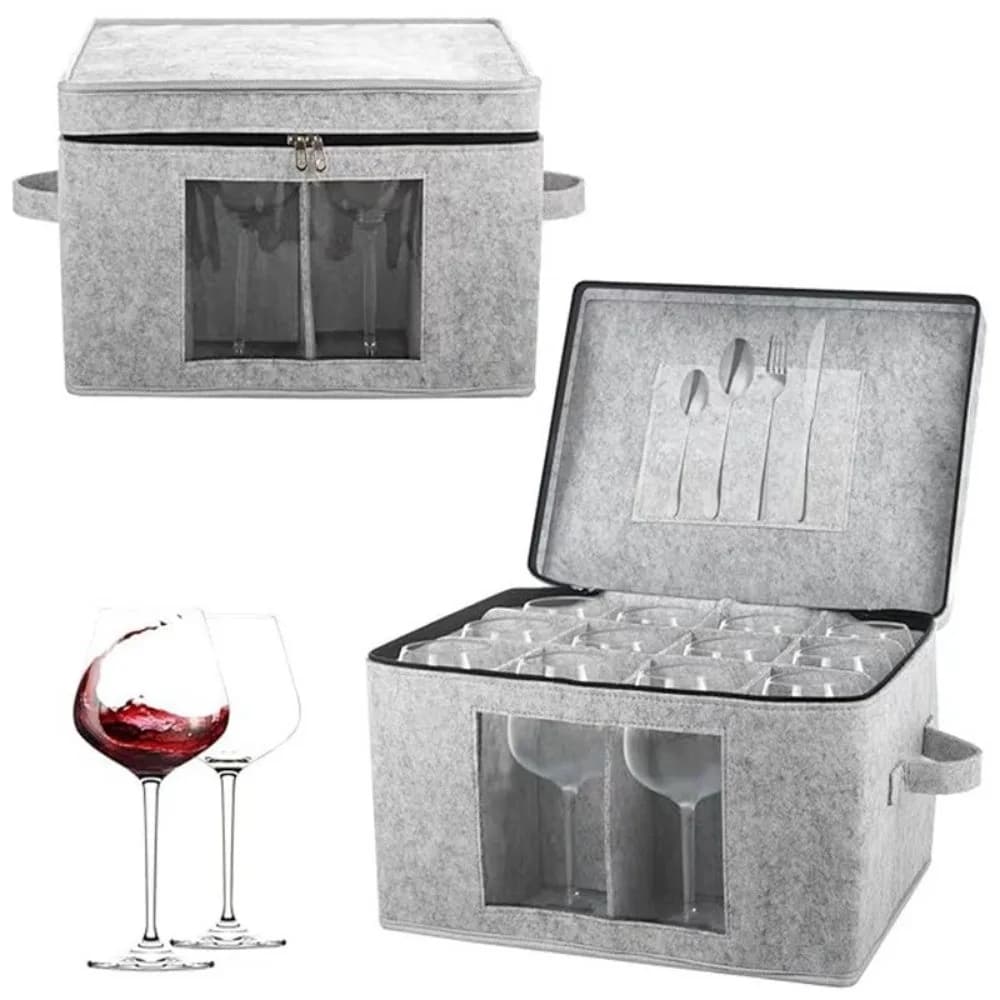 Felt Wine Glass Storage Box Hard Shell Dust-proof Stemware Storage Container Folding Space Saving Wine Glass Display Case