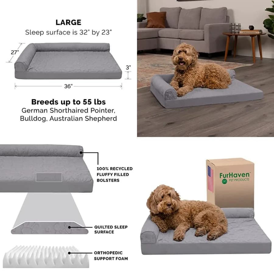 Cuccia Ortopedica per Cani con Cuscini Rimovibili e Rivestimento Lavabile, per Cani fino a 25 kg - Chaise a L Trapuntata Pinsonic