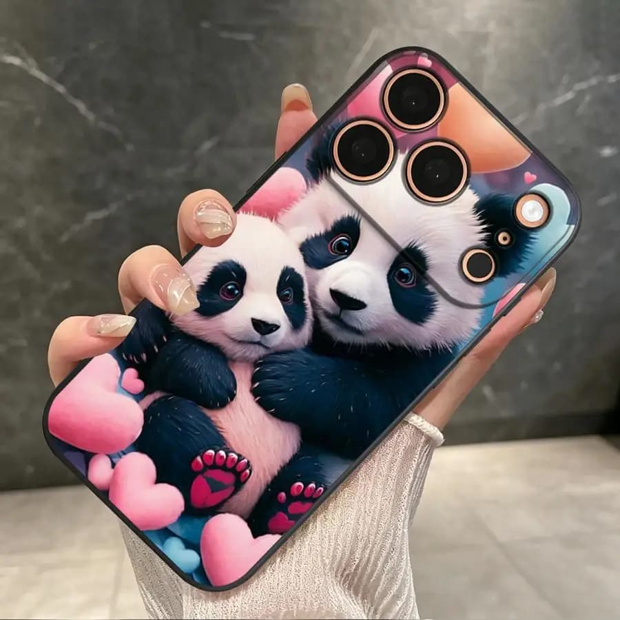 Cover per Telefono con Coppia di Panda per Apple iPhone 17 Pro Max 7 8 15 14 X XS SE 13 Mini 16 Plus 11 6 6S