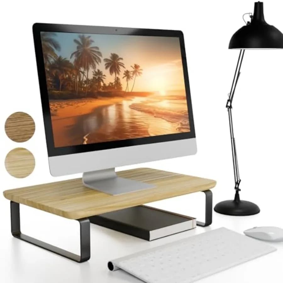 Elegante Supporto per Monitor in Legno da Scrivania - Supporto Robusto che Rialza il Tuo Monitor al Livello Ergonomico Perfetto - Elegante e Funzionale
