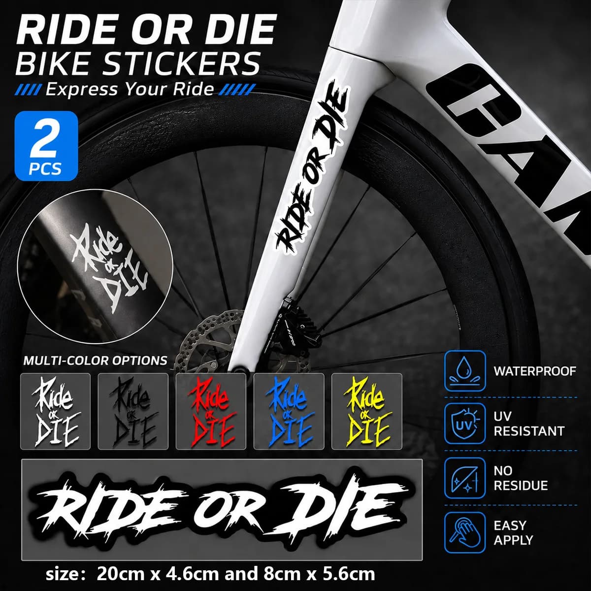 2Pcs Together Through Life & Death Waterproof UV Resistant Vinyl Decals for Bike Frame Helmet