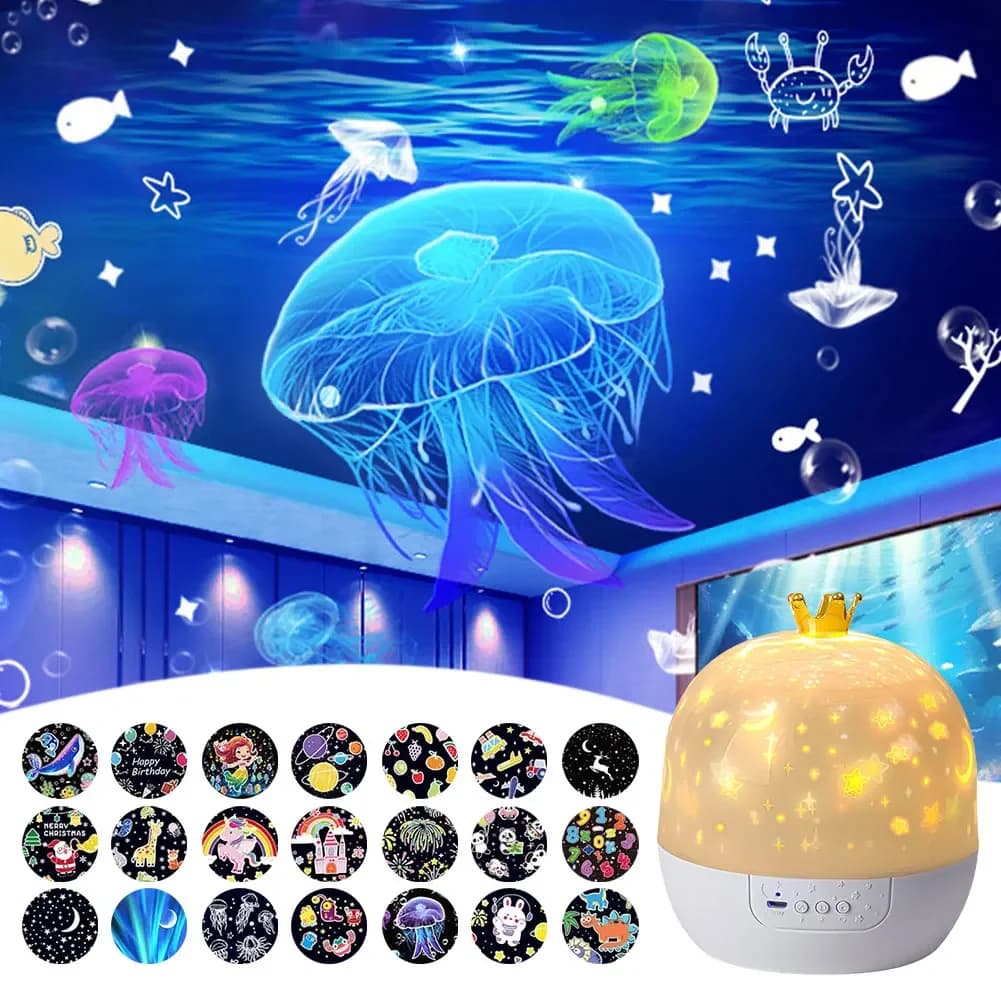Proiettore stellare con musica Luce notturna a corona ruotabile 15/21 Proiezione a tema Luce d'atmosfera 3 modalità di illuminazione per la cameretta dei bambini