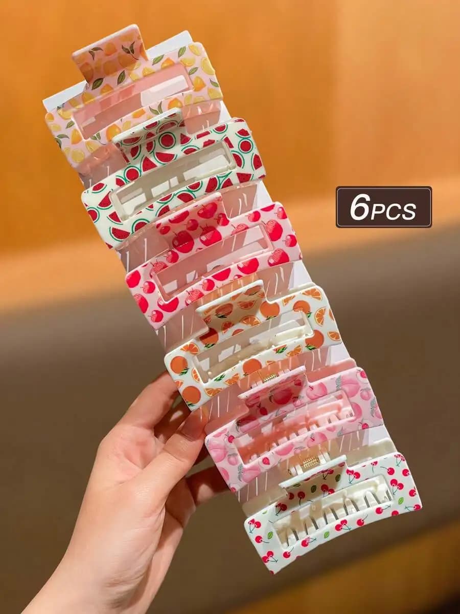 6 fermagli per capelli rettangolari con stampa di frutta per donna, accessorio casual per tutti i giorni con presa forte